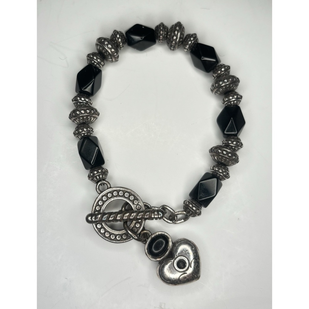 Vintage Brighton Silver & Black Bead Toggle Bracelet Retired